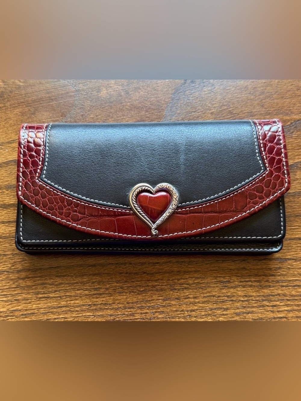 Brighton Black and Burgundy Heart Accent Women's Wallet